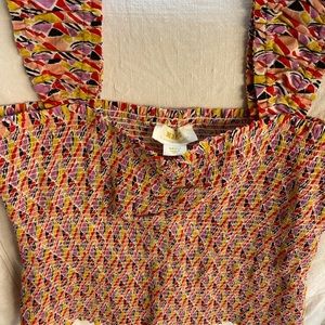 Mauve by Anthropology Pink Combo Smocked Top S